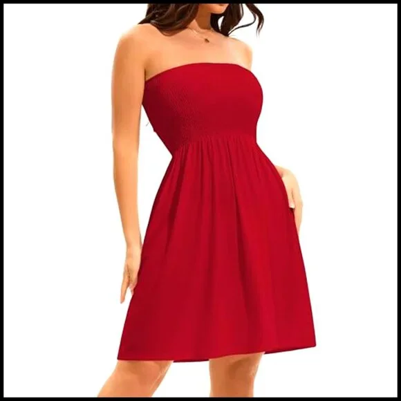 Strapless Tube Top Sundress A-Line Cover Up Beach Casual Dress S-3XL - Picture 4 of 7